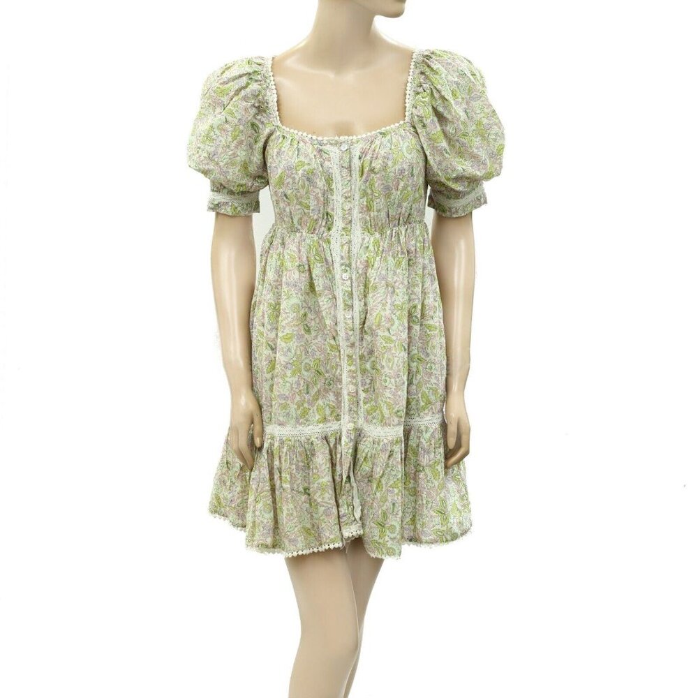 Love The Label Anthropologie Buttondown Puff Sleeve Mini Dress Smocked XS